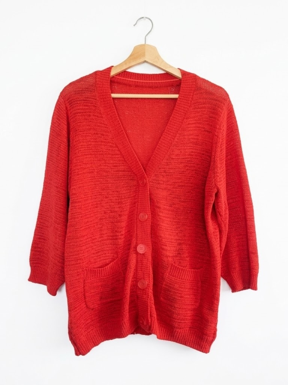 ROBERTO Sarto Sz L Holland Red V-Neck Button-Front Cardigan Cotton Blend Fall